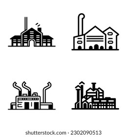 Factory Flat Icon Set Isolated On White Background