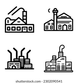 Factory Flat Icon Set Isolated On White Background