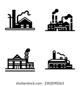 Factory Flat Icon Set Isolated On White Background