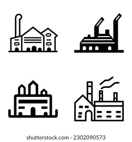 Factory Flat Icon Set Isolated On White Background