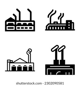 Factory Flat Icon Set Isolated On White Background