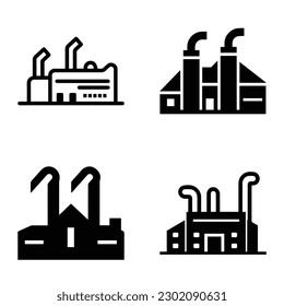 Factory Flat Icon Set Isolated On White Background