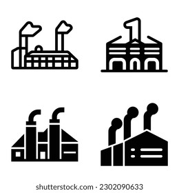 Factory Flat Icon Set Isolated On White Background