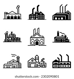 Factory Flat Icon Set Isolated On White Background