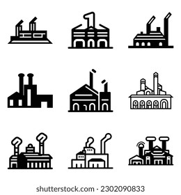 Factory Flat Icon Set Isolated On White Background
