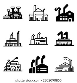 Factory Flat Icon Set Isolated On White Background