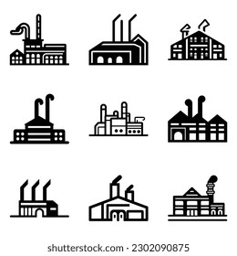 Factory Flat Icon Set Isolated On White Background