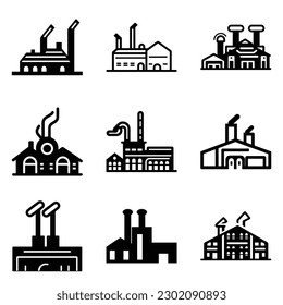Factory Flat Icon Set Isolated On White Background