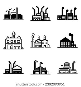 Factory Flat Icon Set Isolated On White Background