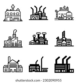 Factory Flat Icon Set Isolated On White Background