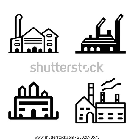 Factory Flat Icon Set Isolated On White Background
