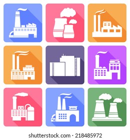 Factory flat icons with long shadow