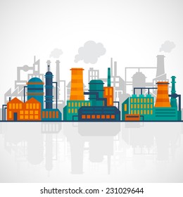 Factory flat industry background with manufactory production technology buildings vector illustration