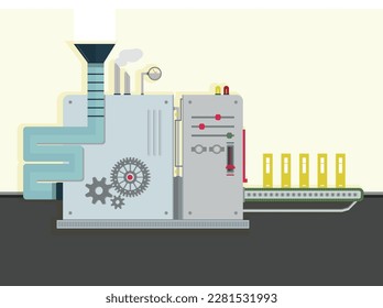 The factory in flat style. Conveyor Automatic Production Line. Production Process on the Line Conveyor.Industrial machine.engineering vector illustration