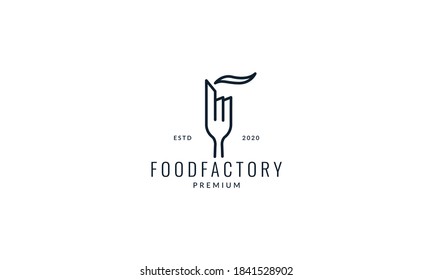 Factory With Fork Food Line Outlines Logo Vector Icon Illustration