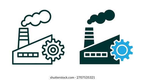 Factory Gear Icon Element For Design. Factory with Gear Emblem - Production and Manufacturing Icon.