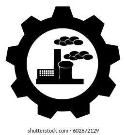 Factory with gear on white background. Vector illustration.