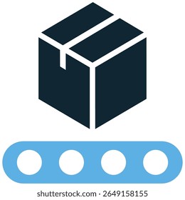 Vetor de ícone de produtos de fábrica, representando produtos manufaturados, inventário e saída de plantas industriais. Ideal para ilustrar mercadorias, suprimentos e itens acabados.