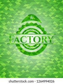 Factory green emblem with triangle mosaic background