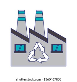 Factory green energy recycle symbol blue lines