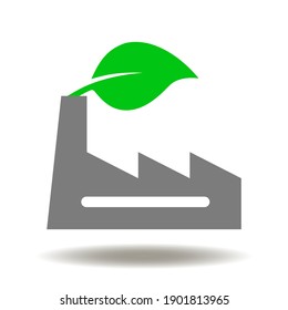 Factory with green leaf vector icon. Responsibility Symbol. Industry Environment Social Responsibility Ecology Logo.