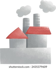 factory with grey smoke, pollution, air pollution