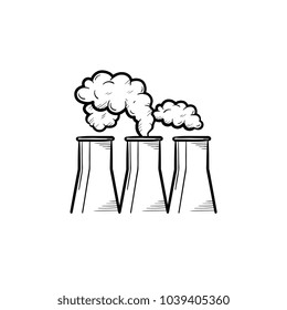 Factory hand drawn outline doodle icon. Water cooling towers of industrial factory vector sketch illustration for print, web, mobile and infographics isolated on white background.