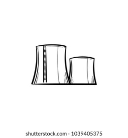 Icono de doodle de esquema dibujado a mano de fábrica. Torres de enfriamiento de agua de la fábrica industrial de la ilustración de boceto vectorial para impresión, web, móviles e infografías aisladas en fondo blanco.