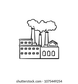 Factory hand drawn outline doodle icon. Air pollution by smoke coming out of factory chimneys vector sketch illustration for print, web, mobile and infographics isolated on white background.