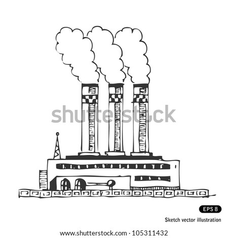 Factory. Hand drawn sketch illustration isolated on white background