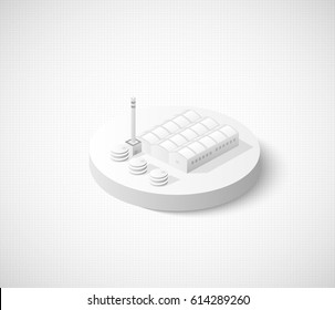 Factory hangar of isometric city icon. Dimensional sign and symbol on industrial theme with building for real estate agencies and sites