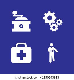 factory icon. 4 factory set with gear, worker, grinder and treatment vector icons for web and mobile app