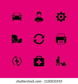 factory icon. 9 factory set with treatment, load, gas and worker vector icons for web and mobile app