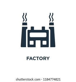 Factory icon. Black filled vector illustration. Factory symbol on white background. Can be used in web and mobile.