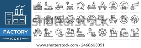 Factory icon. Factory Building, Manufacturing Line, Industrial Plant, Production Line, Machinery Icon, Assembly Line, Conveyor Belt, Factory Worker, Industrial Robot