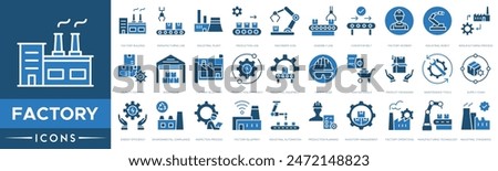 Factory icon. Factory Building, Manufacturing Line, Industrial Plant, Production Line, Machinery Icon, Assembly Line, Conveyor Belt, Factory Worker, Industrial Robot