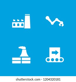 Factory icon. collection of 4 factory filled icons such as robot arm. editable factory icons for web and mobile.