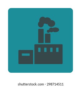 Factory icon from Commerce Buttons OverColor Set. Vector style is soft blue colors, flat square rounded button, white background.