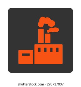 Factory icon from Commerce Buttons OverColor Set. Vector style is orange and gray colors, flat square rounded button, white background.