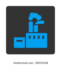 Factory icon from Commerce Buttons OverColor Set. Vector style is blue and gray colors, flat square rounded button, white background.
