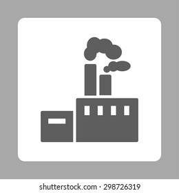 Factory icon from Commerce Buttons OverColor Set. Vector style is dark gray and white colors, flat square rounded button, silver background.