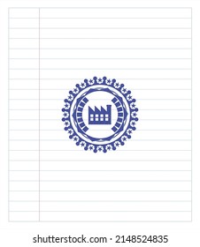 dibujo de icono de fábrica (trazos de lápiz). Tinta azul. Ilustración vectorial. Detallado. 