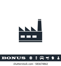 Factory icon flat. Black pictogram on white background. Vector illustration symbol and bonus button
