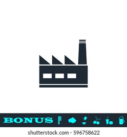 Factory icon flat. Black pictogram on white background. Vector illustration symbol and bonus button
