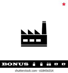 Factory icon flat. Black pictogram on white background. Vector illustration symbol and bonus button open and closed lock, folder, star