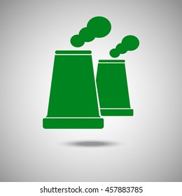 Factory icon. Flat style. Grey background. Vector illustration.