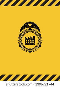 factory icon grunge warning sign emblem. Vector Illustration. Detailed.