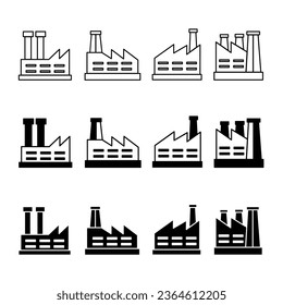 Factory icon illustration collection. Black and white design icon for business. Stock vector.