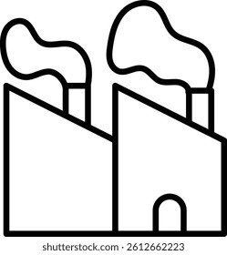 Factory icon illustration with smoke chimneys for industrial and environmental design