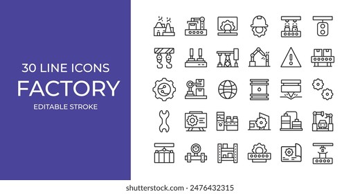 Factory icon illustration stock editable stroke. manufacture, alert sign, robotics and more